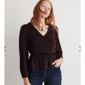 Madewell Corduroy Tie-Front Faux-Wrap Top Size S